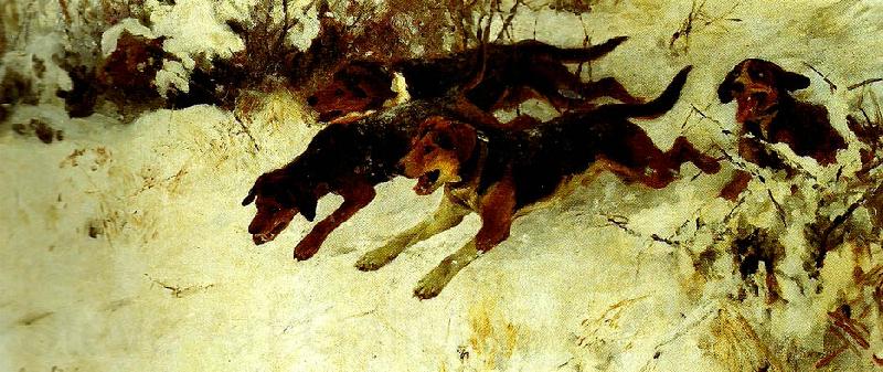 bruno liljefors fyra jagande hundar isho Norge oil painting art